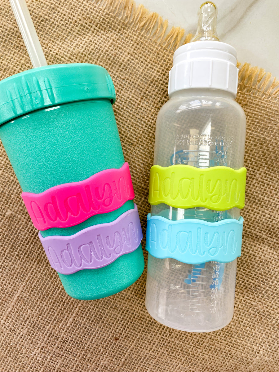 Personalized Water Bottle Name Bands Custom Baby Bottle Labels for Daycare  School Resilient Silicone Engraved Colorfast Reusable Labels